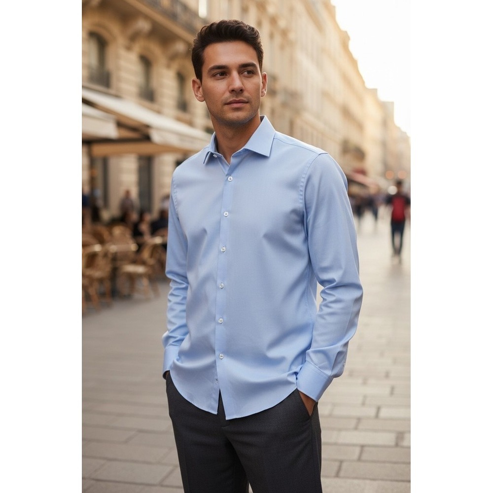 Bonobos Dress Shirt Men M Long Light Blue Solid Athletic Fit Stretch barrel cuff